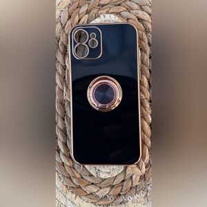 Black and Gold iPhone 12 Case with 360° Rotating Ring Holder – Stylish Grip